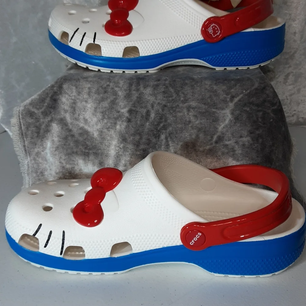 Crocs Hello Kitty New Without Tags Men 7 Women 9 White Red bue - Picture 10 of 14